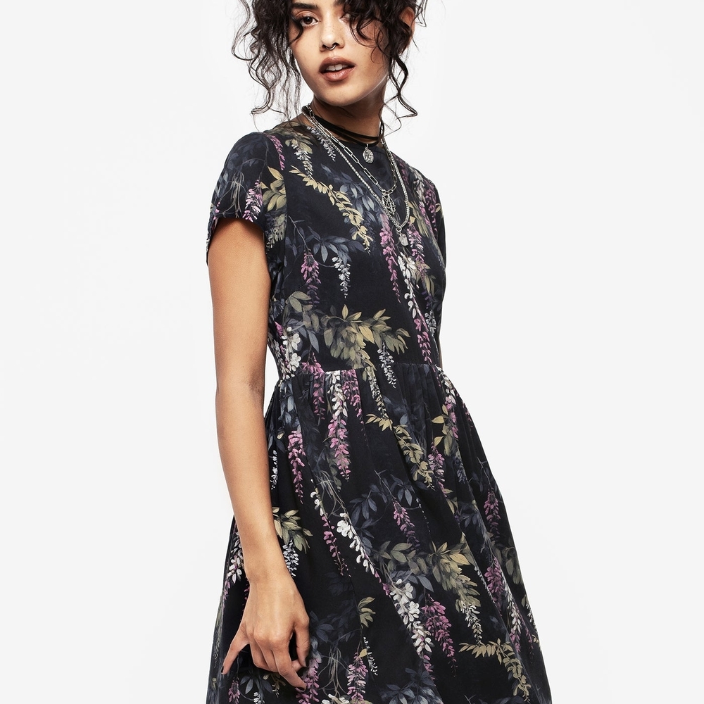 Disturbia Black Wisteria Midi Dress